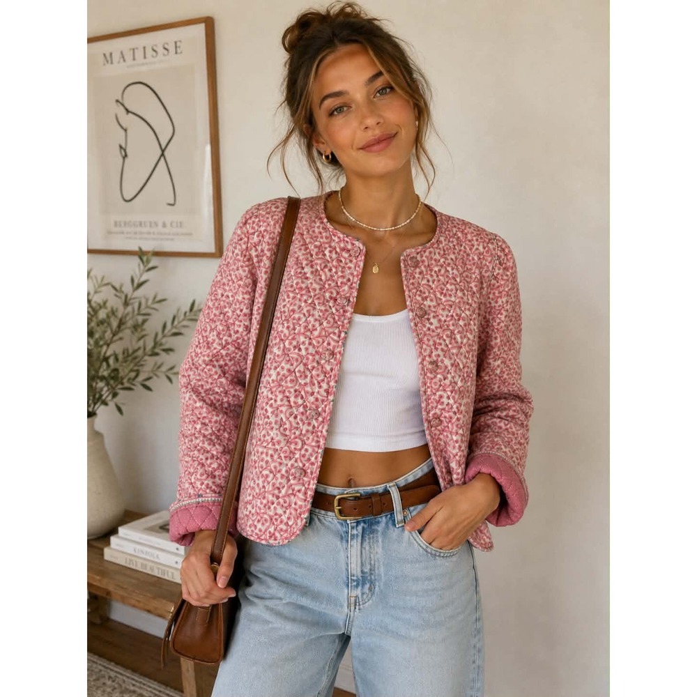 Vintage Vera Bradley Designs Quilted Jacket M Pink Puff Sleeve Grandmillennial
